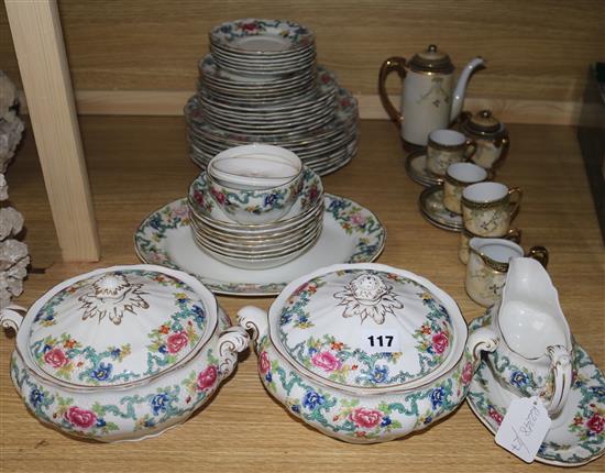 A Booths Floradora pattern part dinner service, including a pair of lidded vegetable tureens